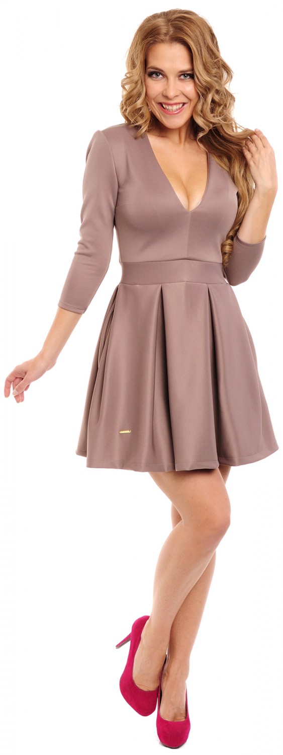 Glamour-Empire-Women-s-Sleeve-V-Neck-Tulip-Mini-Dress-W-Pockets-278