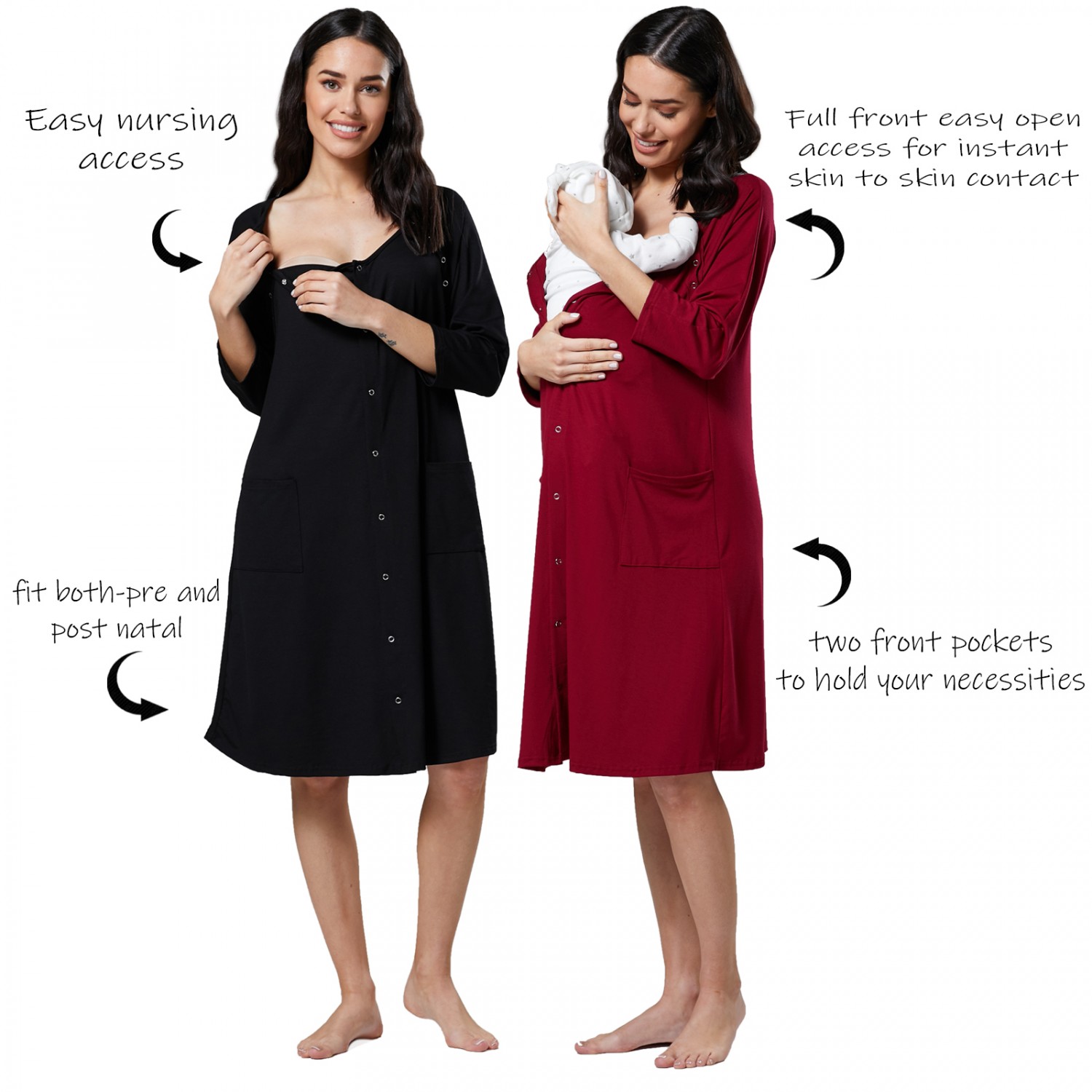 HAPPY MAMA Womens Maternity Labor Delivery Hospital Gown Breastfeeding.637p