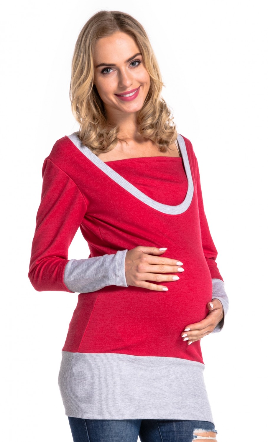 457p Happy Mama Womens Nursing Layered Sweatshirt Contrast Details Maternity 