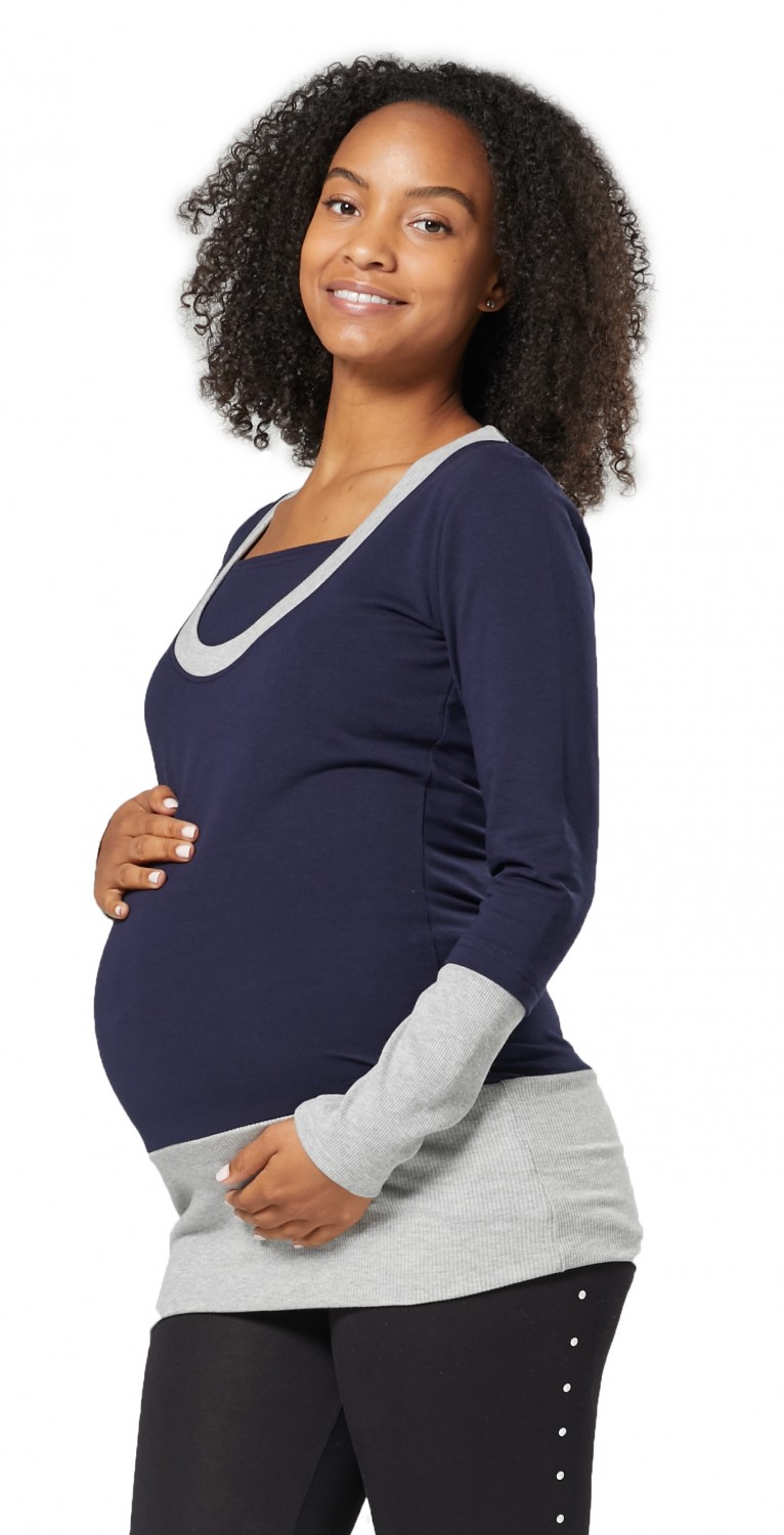 HAPPY MAMA Womens 2pcs Set Crossover Maternity Nursing Sweatshirt w/h Top 1047 