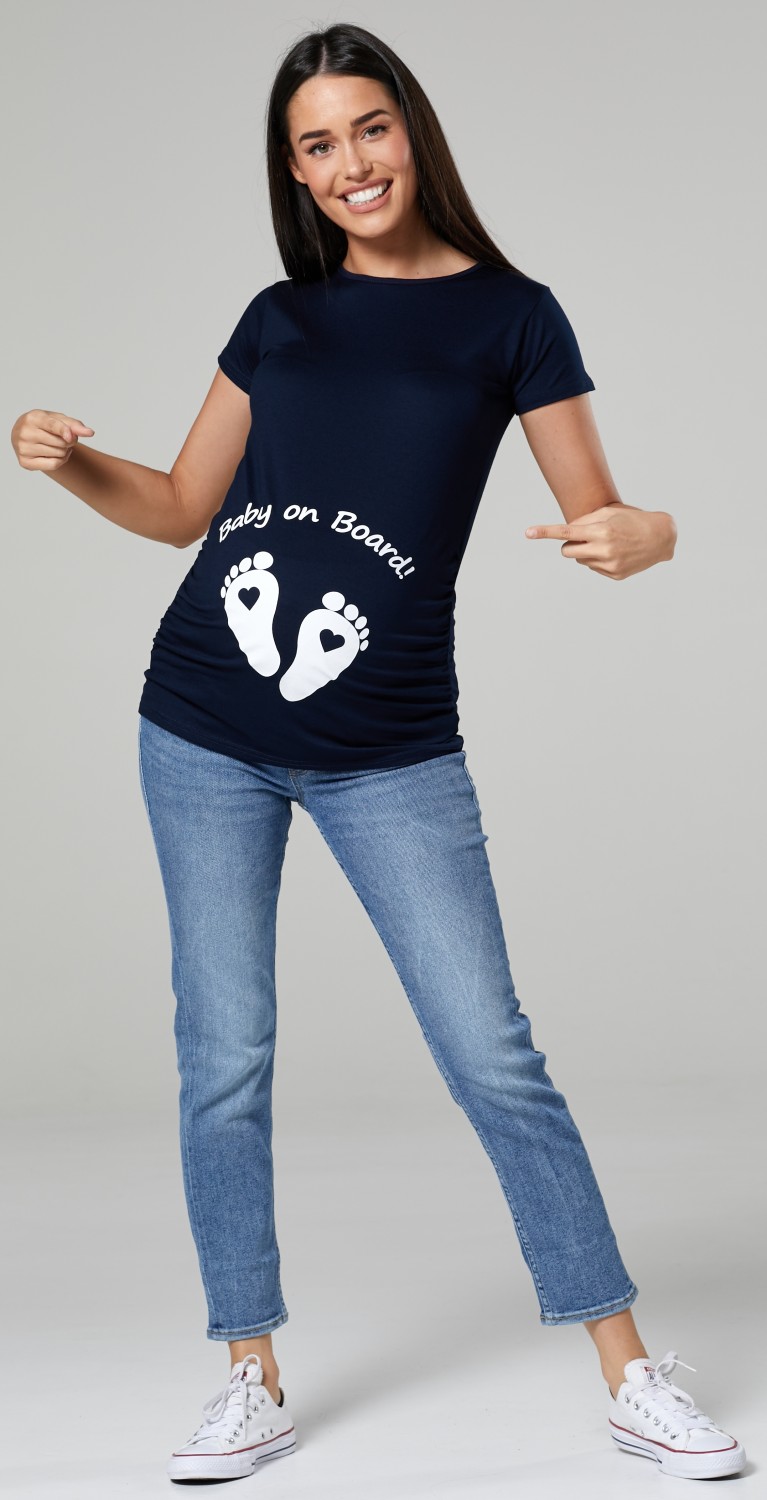 Womans Maternity Slogan Little Feet Funny Print Top T-Shirt Happy Mama 199p Navy, UK 10//12, L
