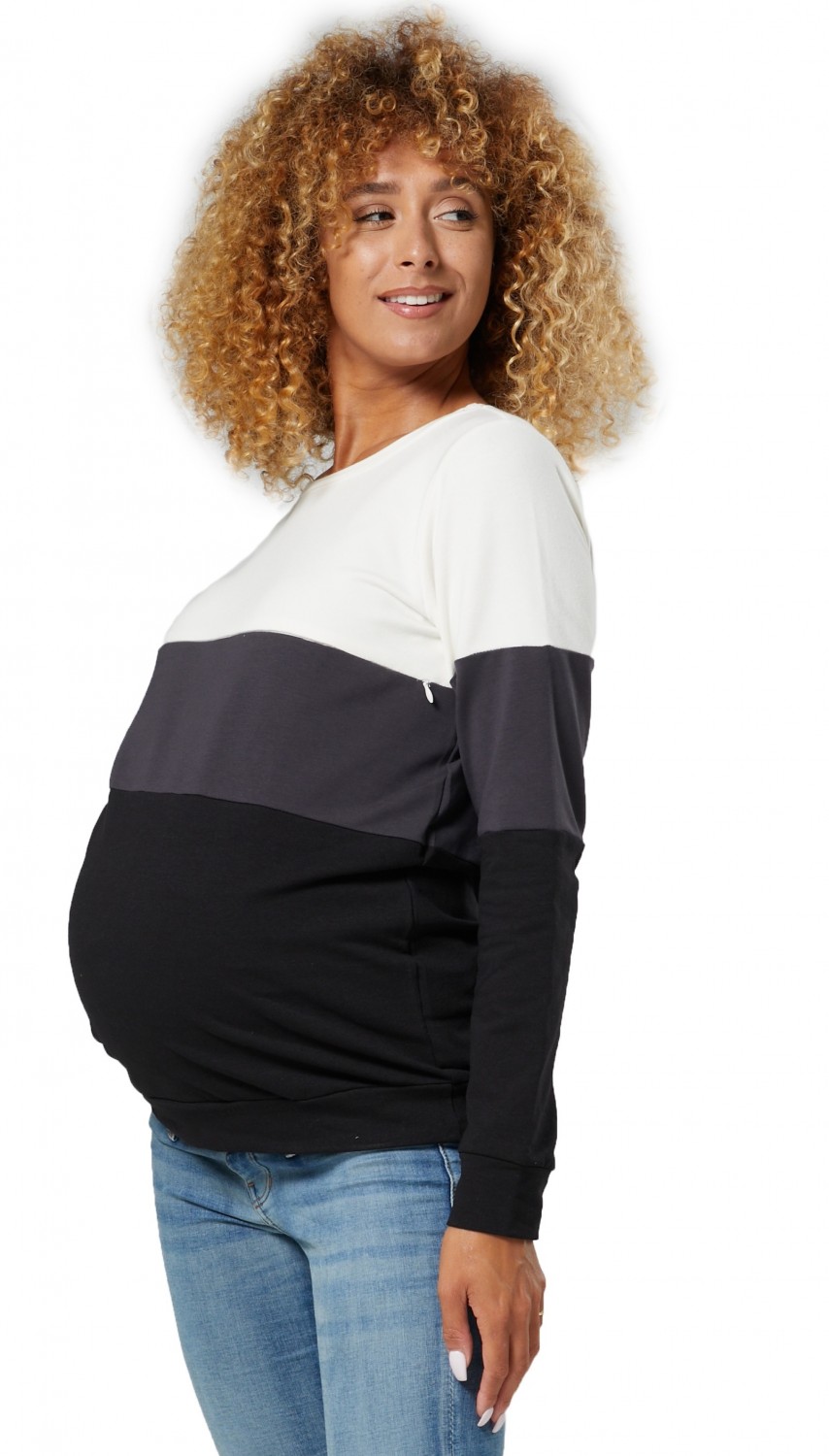 HAPPY MAMA Womens Maternity Nursing Cotton Sweatshirt Zip Front Colorblock 1285 