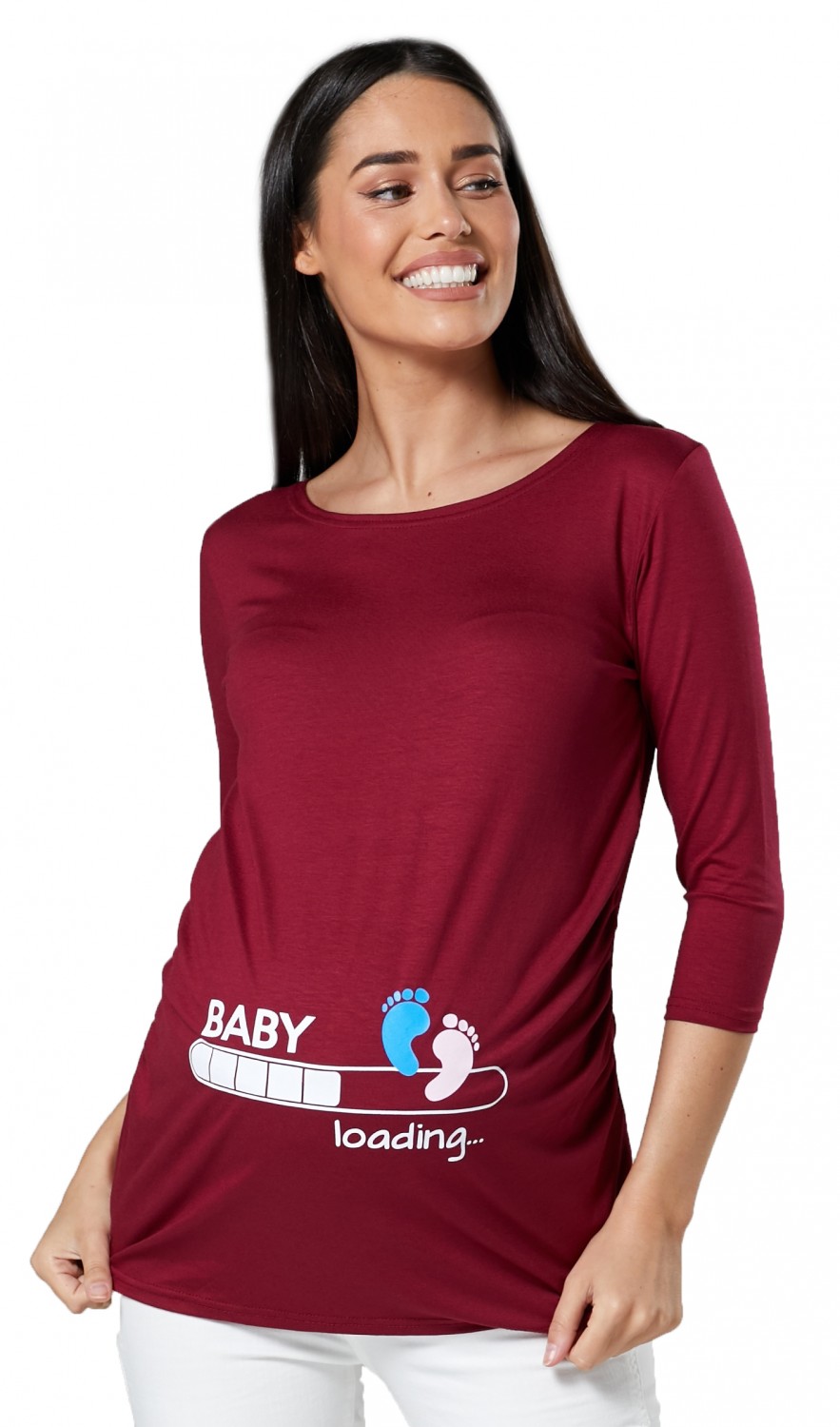 549p Woman's Maternity Baby Loading Feet Funny Print T-shirt Top Happy Mama