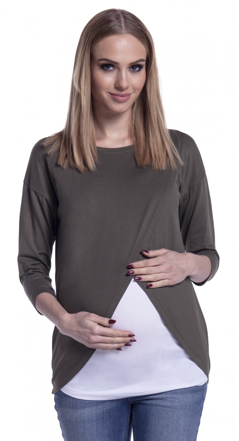 446p Happy Mama Women's Maternity Nursing Wrap Top 3/4 Sleeves Double Layer 