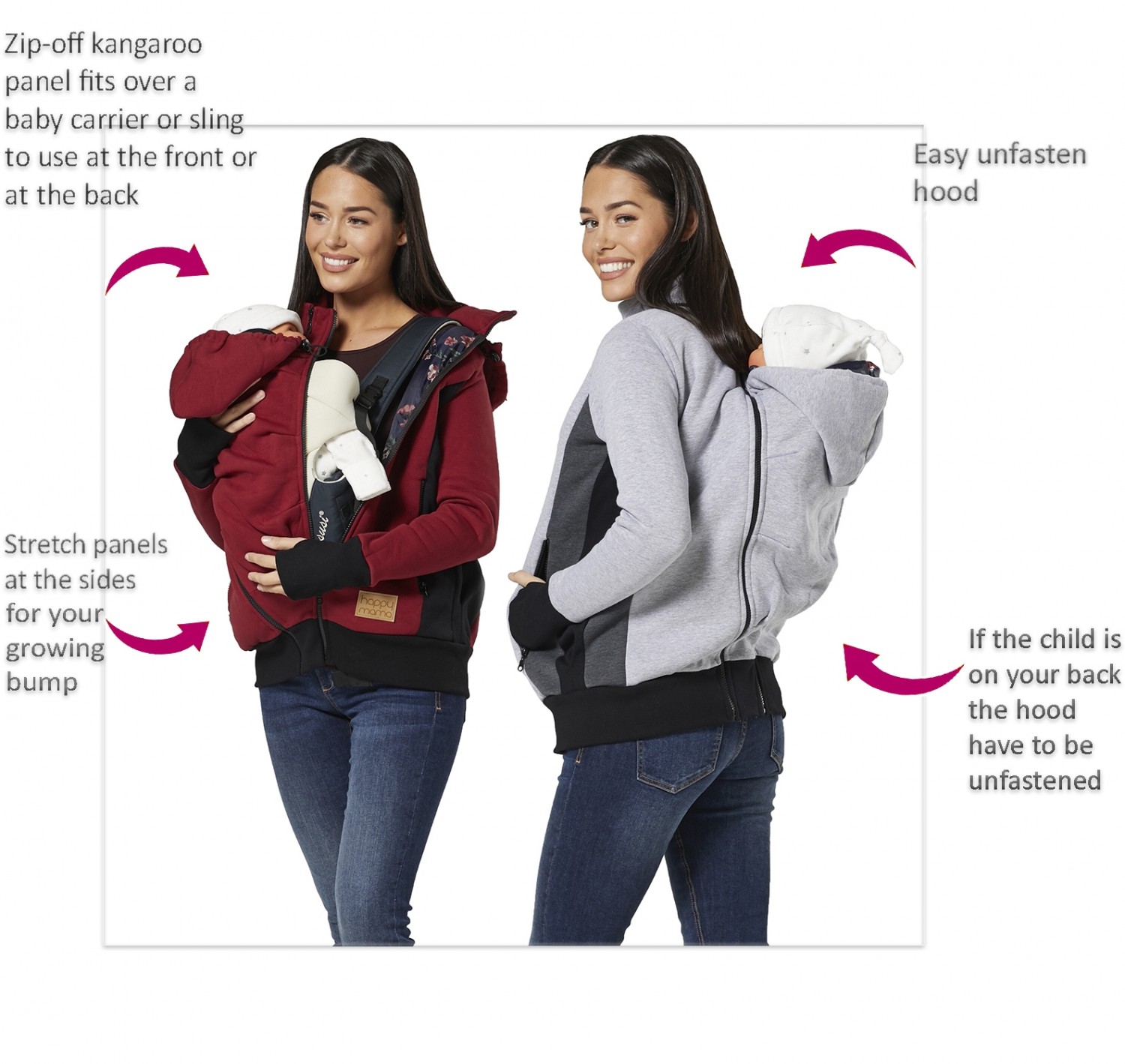 HAPPY MAMA Womens Maternity 3 in 1 Hoodie Carrier Baby Holder Pullover 1062