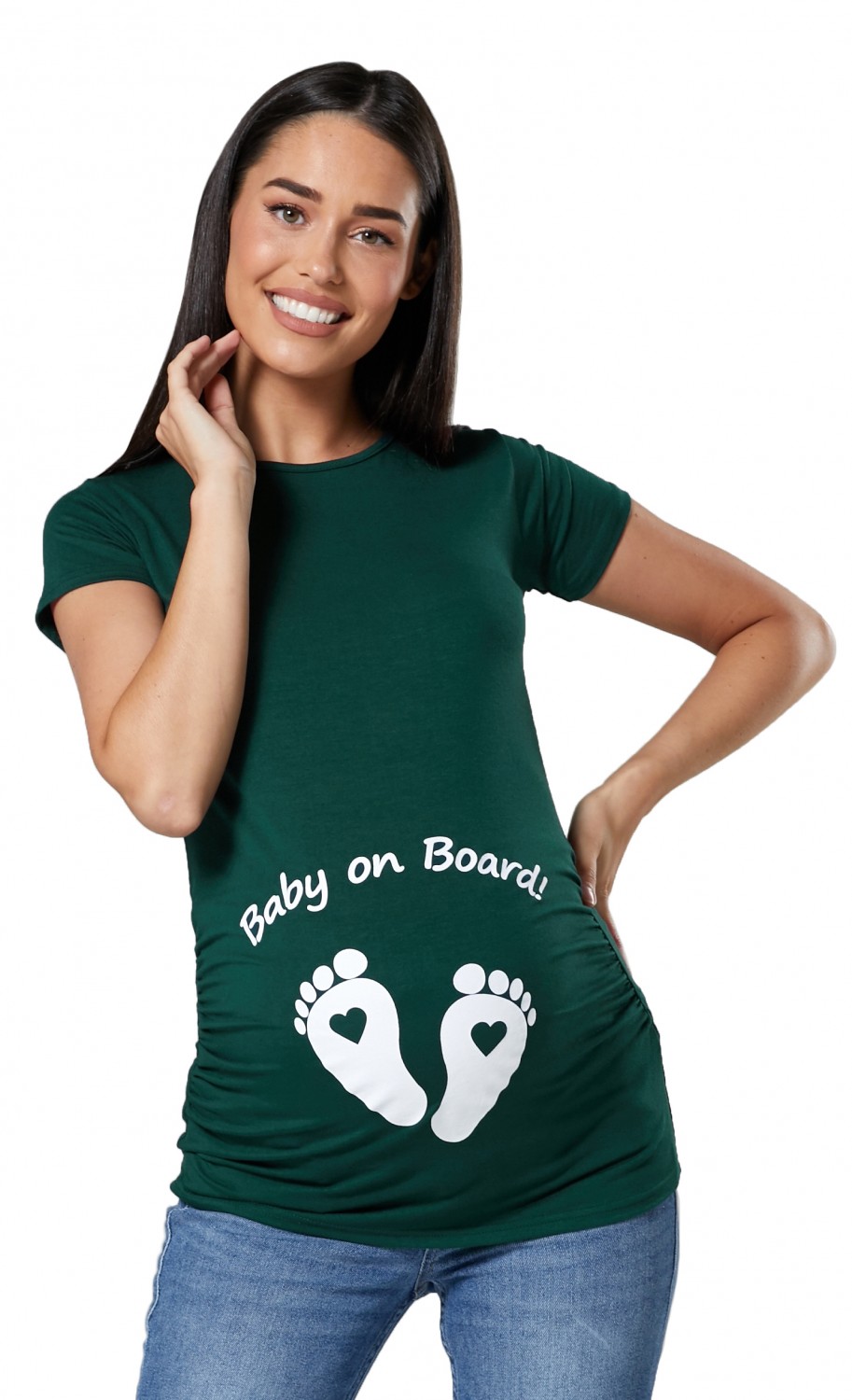 Bottle Green, UK 14/16, 2XL Happy Mama Womans Maternity Slogan Little Feet Funny Print Top T-Shirt 199p